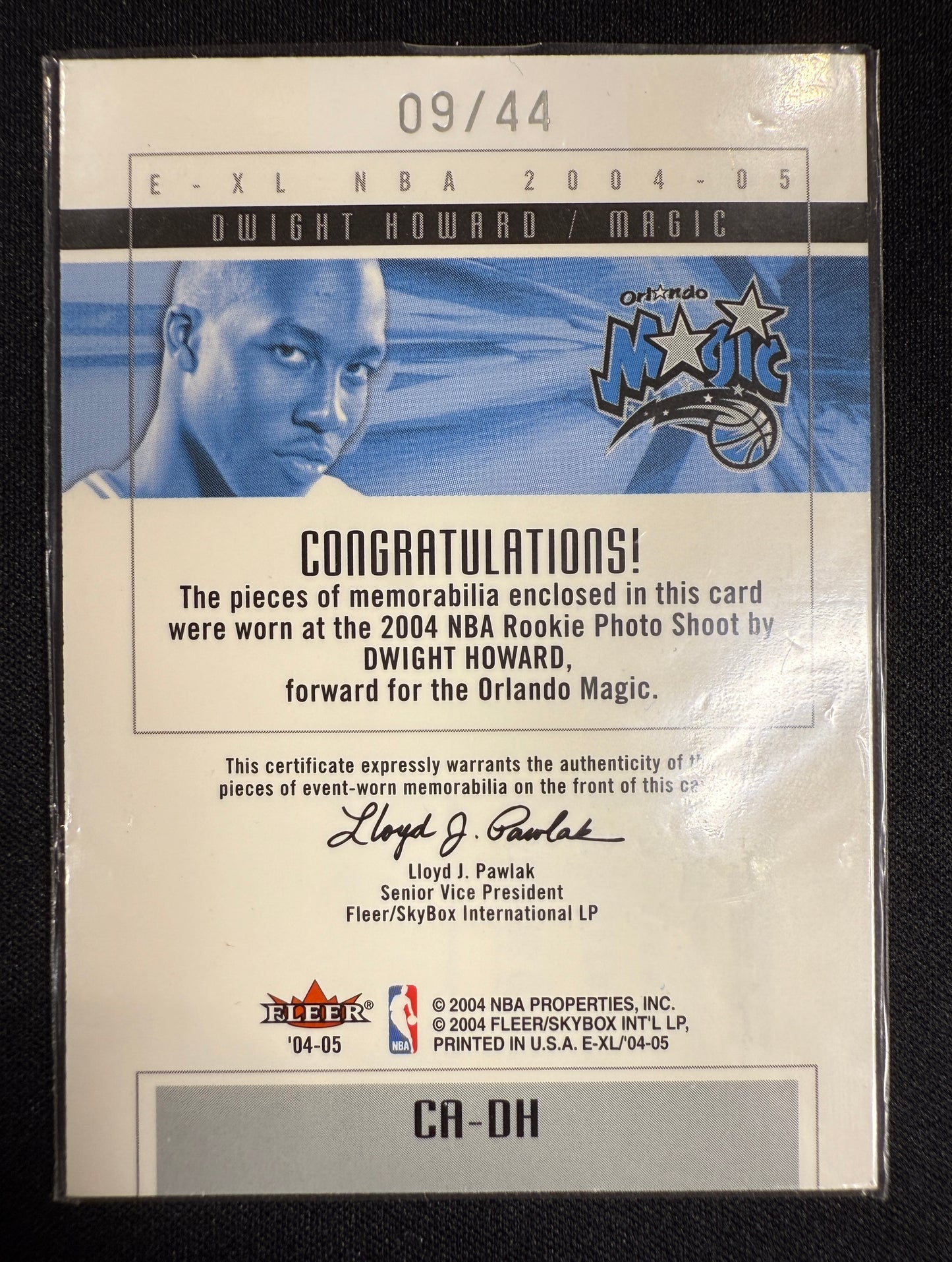 2004β05 E-XL Court Authentics β Dwight Howard (CA-DH #09/44)