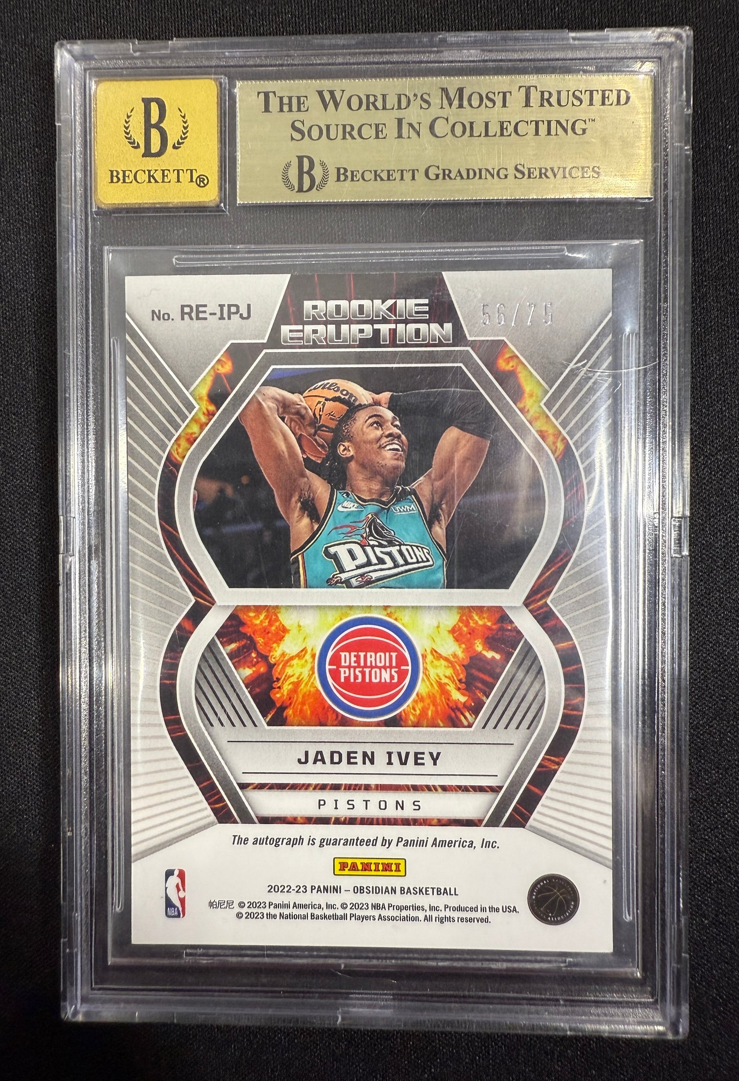 2022-23 Panini Obsidian Jaden Ivey Rookie Auto /75 Electric Etch Purple BGS 9.5