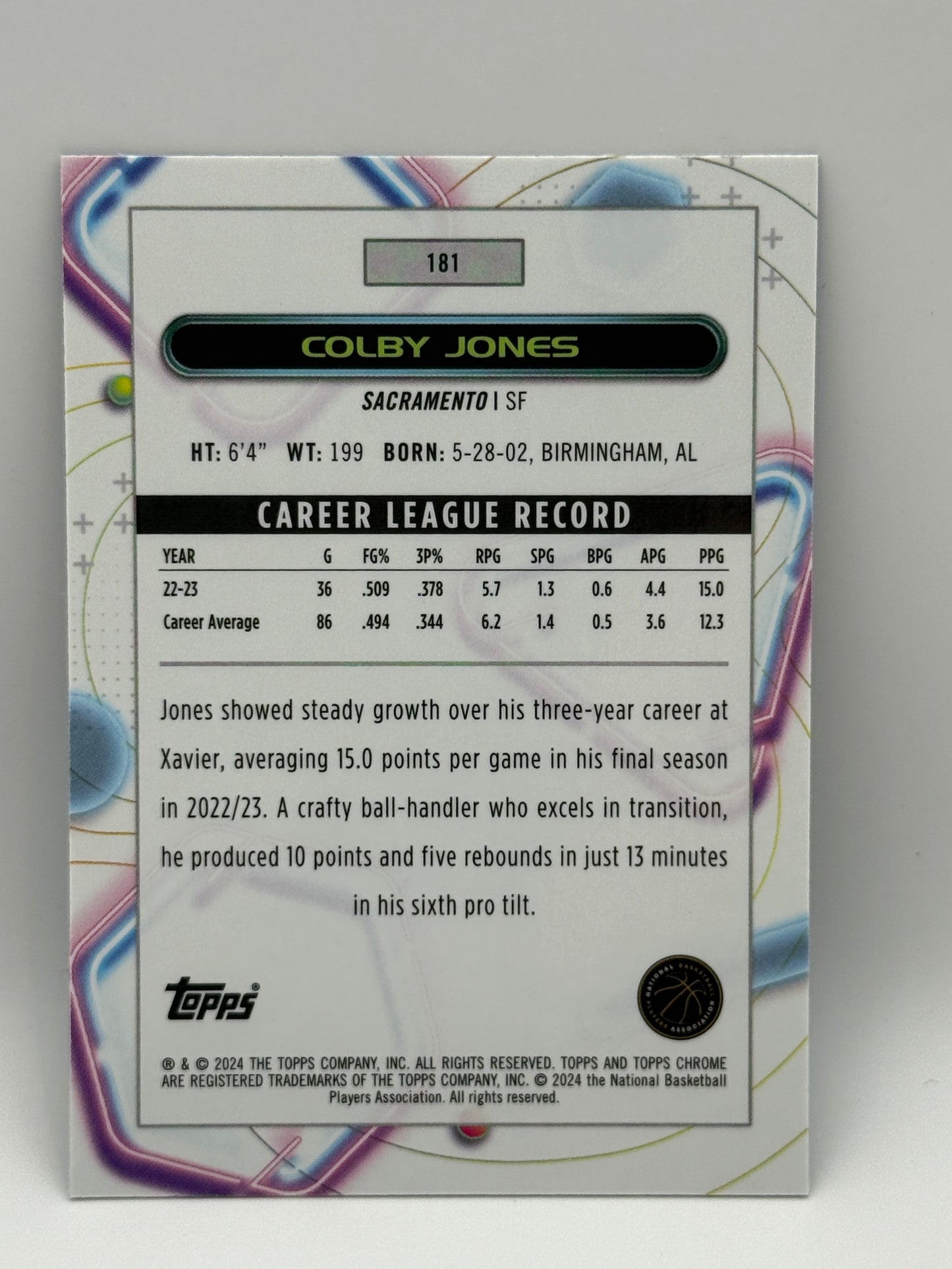 2024 Topps Chrome Cosmic Blue Moon Refractor Colby Jones RC #71/99 Rookie Sacram