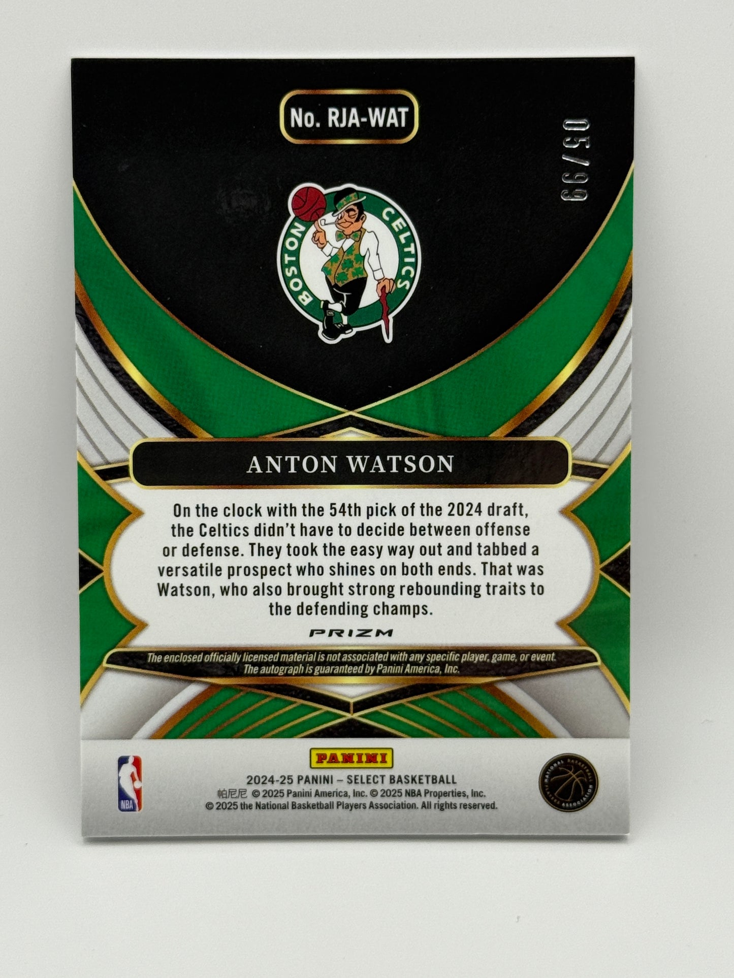 2024-25 Select Anton Watson Rookie Auto Patch /99 Prizm Celtics π₯ SSP On-Card