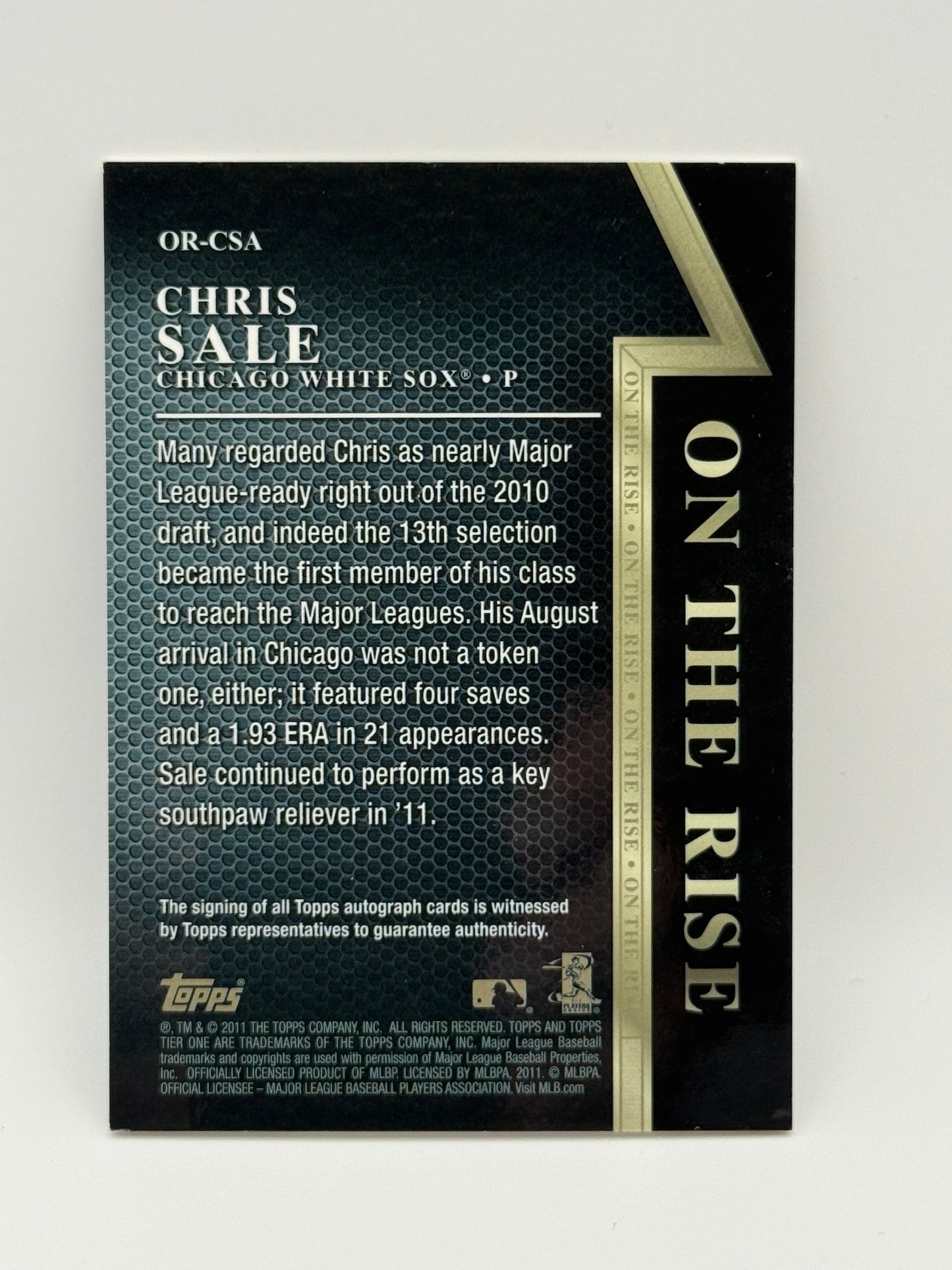 2011 Topps Tier One - On the Rise Autograph Chris Sale #OR-CSA 313/599 (AU, RC)