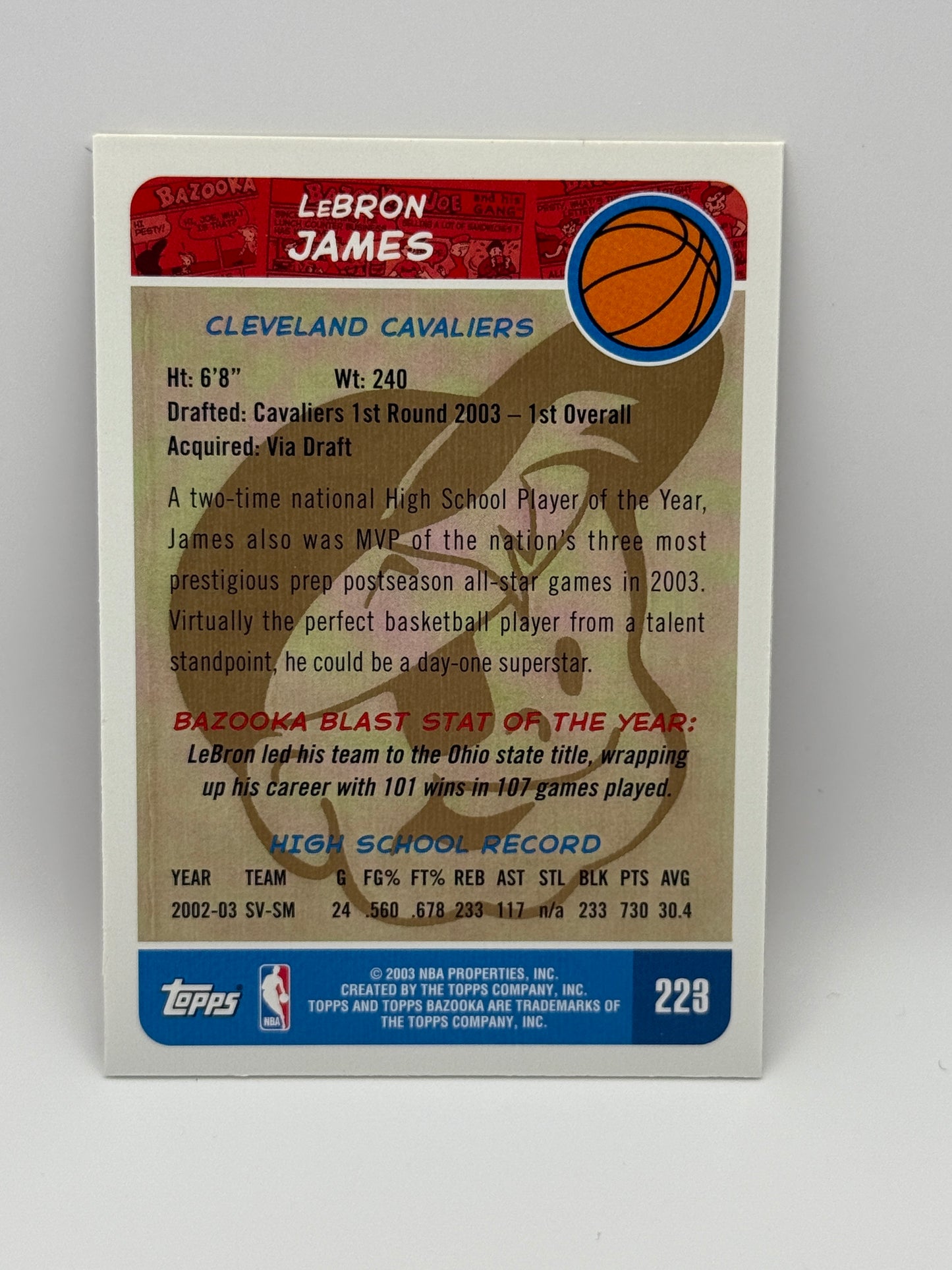 2003 Topps Bazooka LeBron James Rookie Card RC #223 Cavaliers Gold Border
