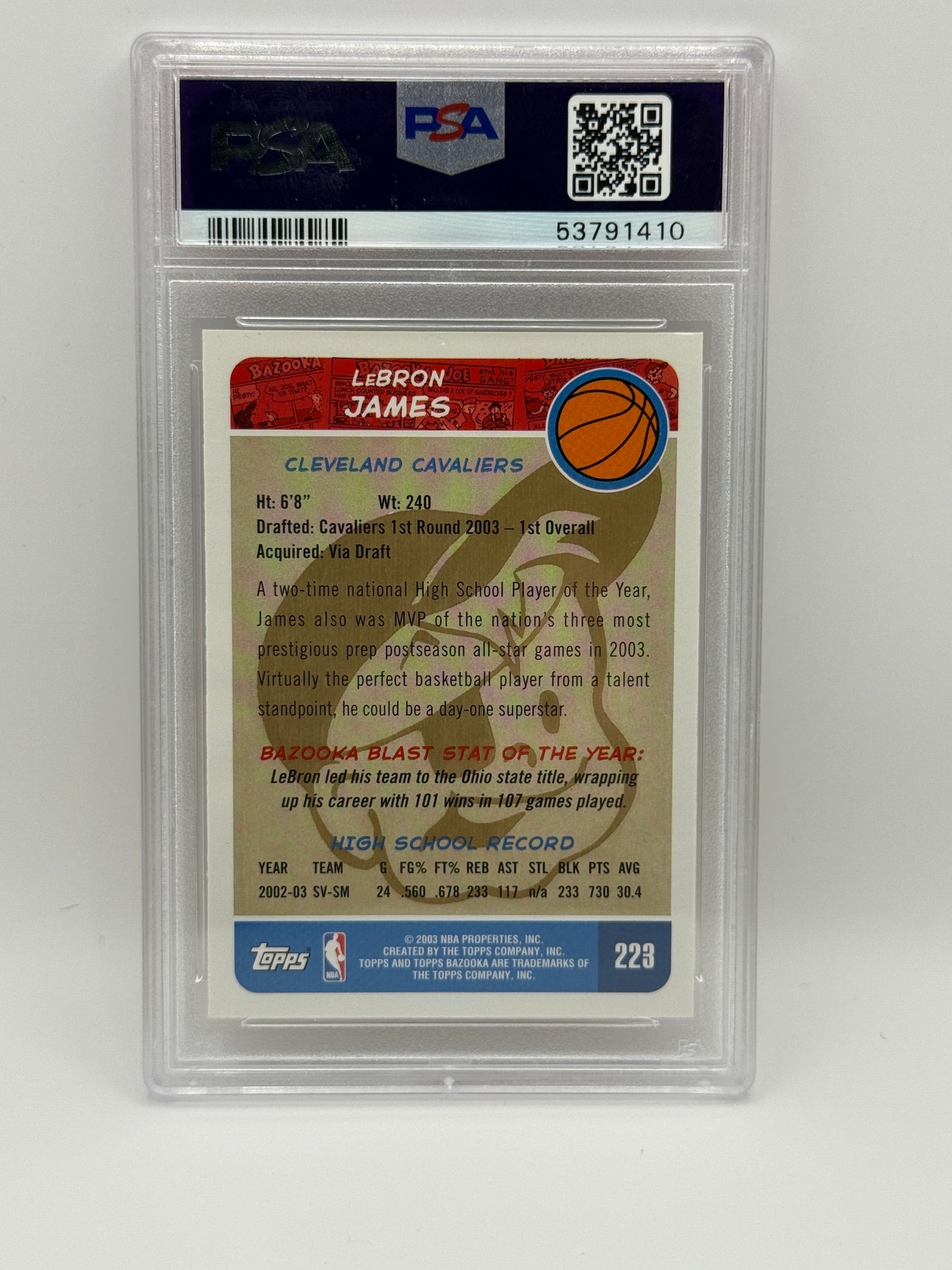 2003 Bazooka LeBron James Rookie Card #223 Gold PSA 8 NM-MT - Road Red Jersey RC