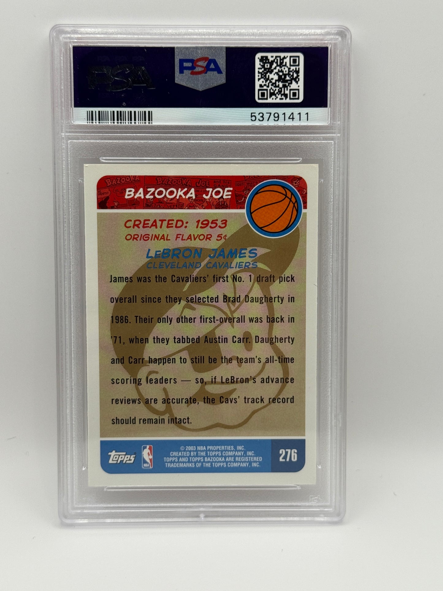 2003 Topps Bazooka LeBron James Rookie Card #276 Gold PSA 8 Bazooka Joe Cavalier