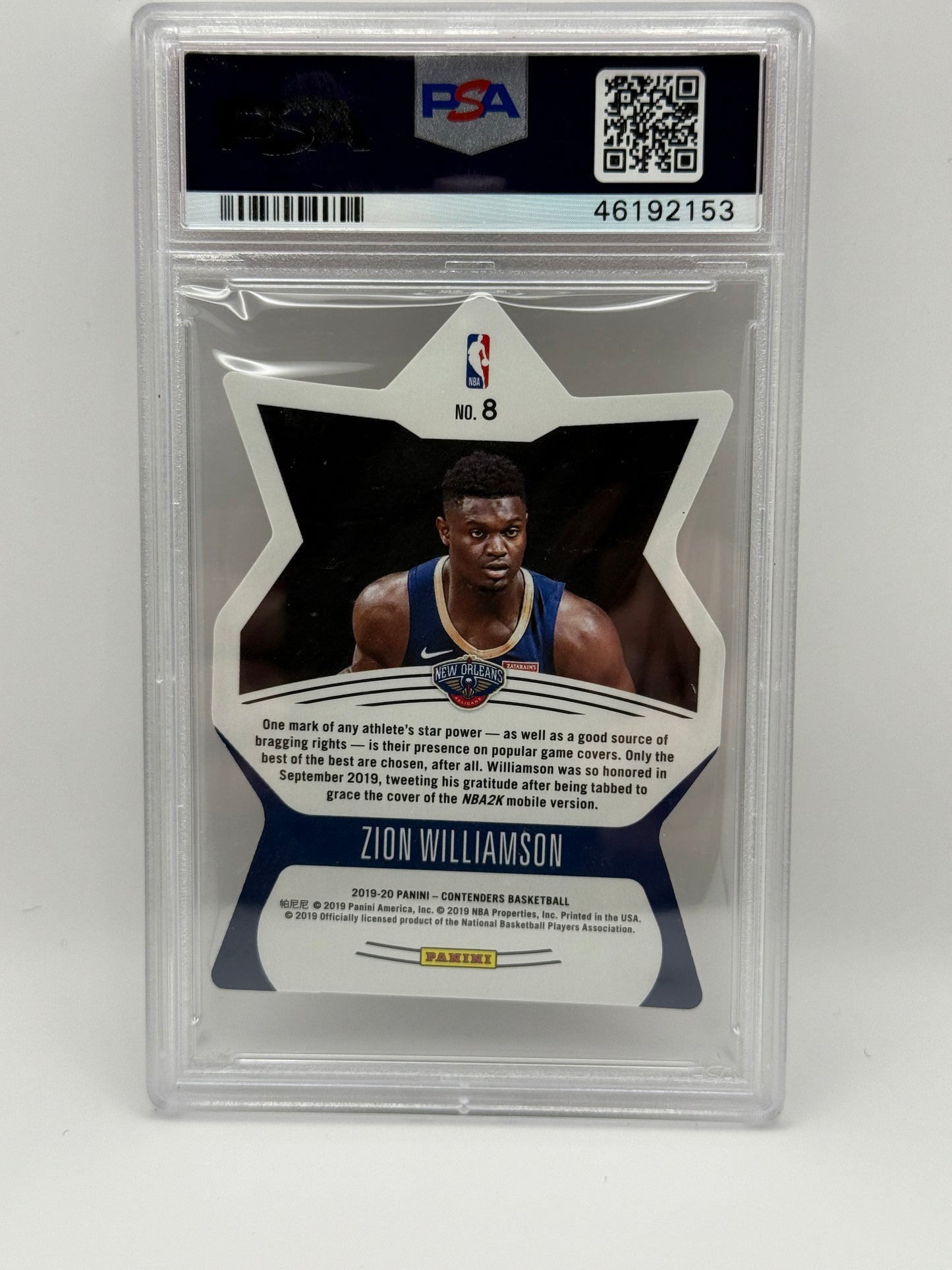 2019 Panini Contenders Zion Williamson Superstar Die-Cut RC PSA 9 Mint #8