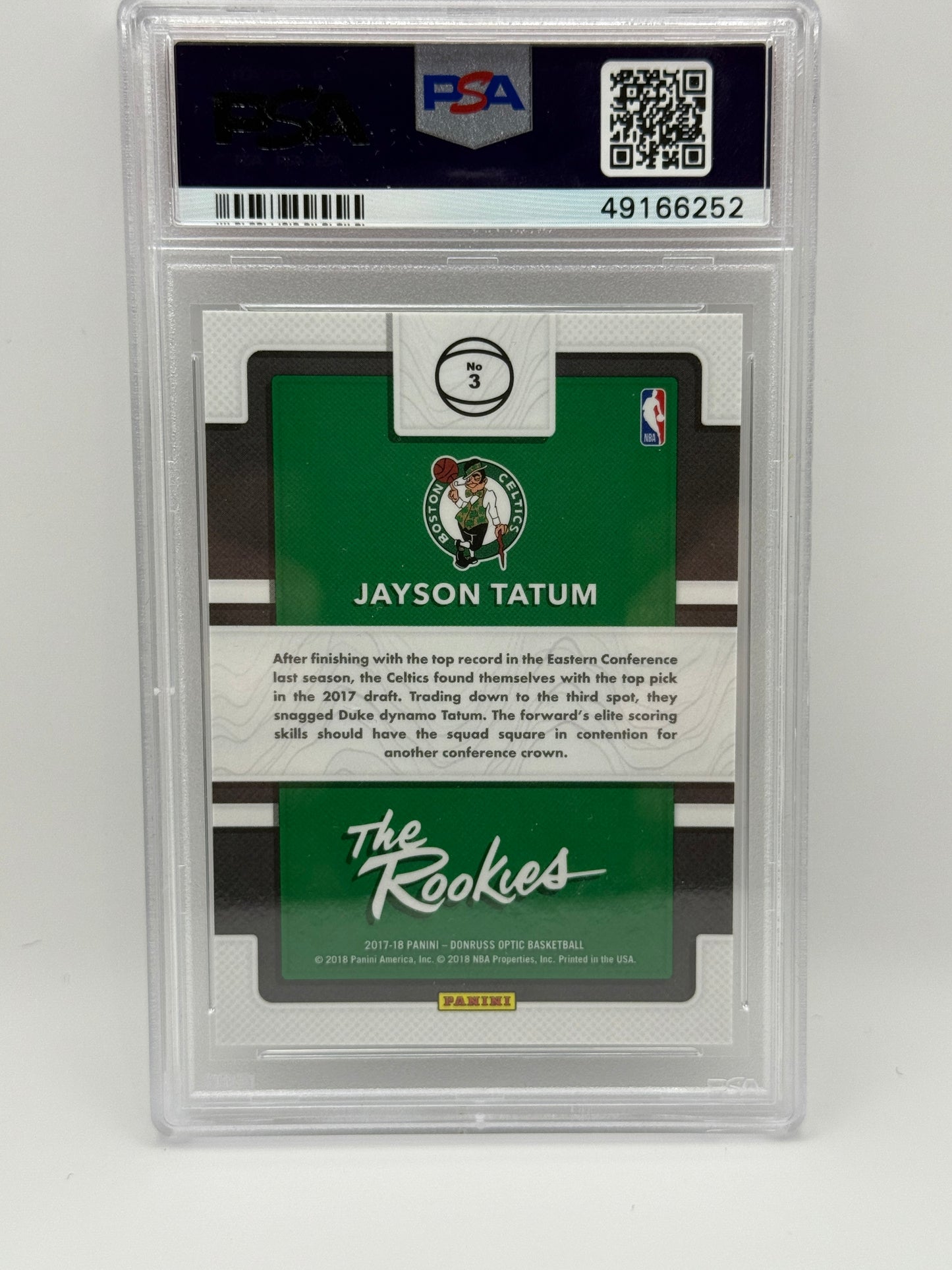 2017 Panini Donruss Optic Jayson Tatum The Rookies PSA 10 GEM MINT #3 RC Celtics