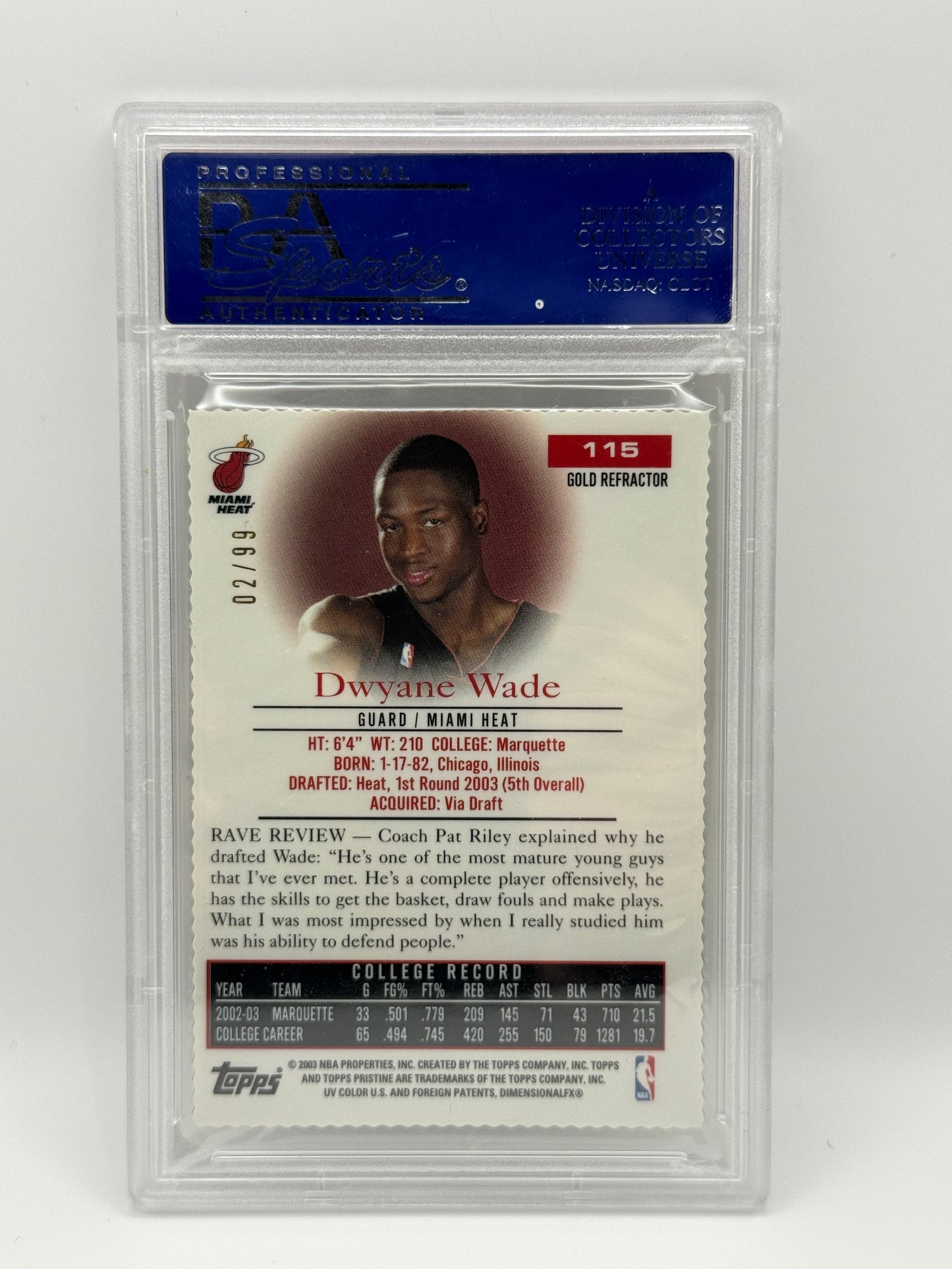 2003 Topps Pristine Dwyane Wade Gold Refractor #115 PSA 9 Mint π₯ Rookie Card