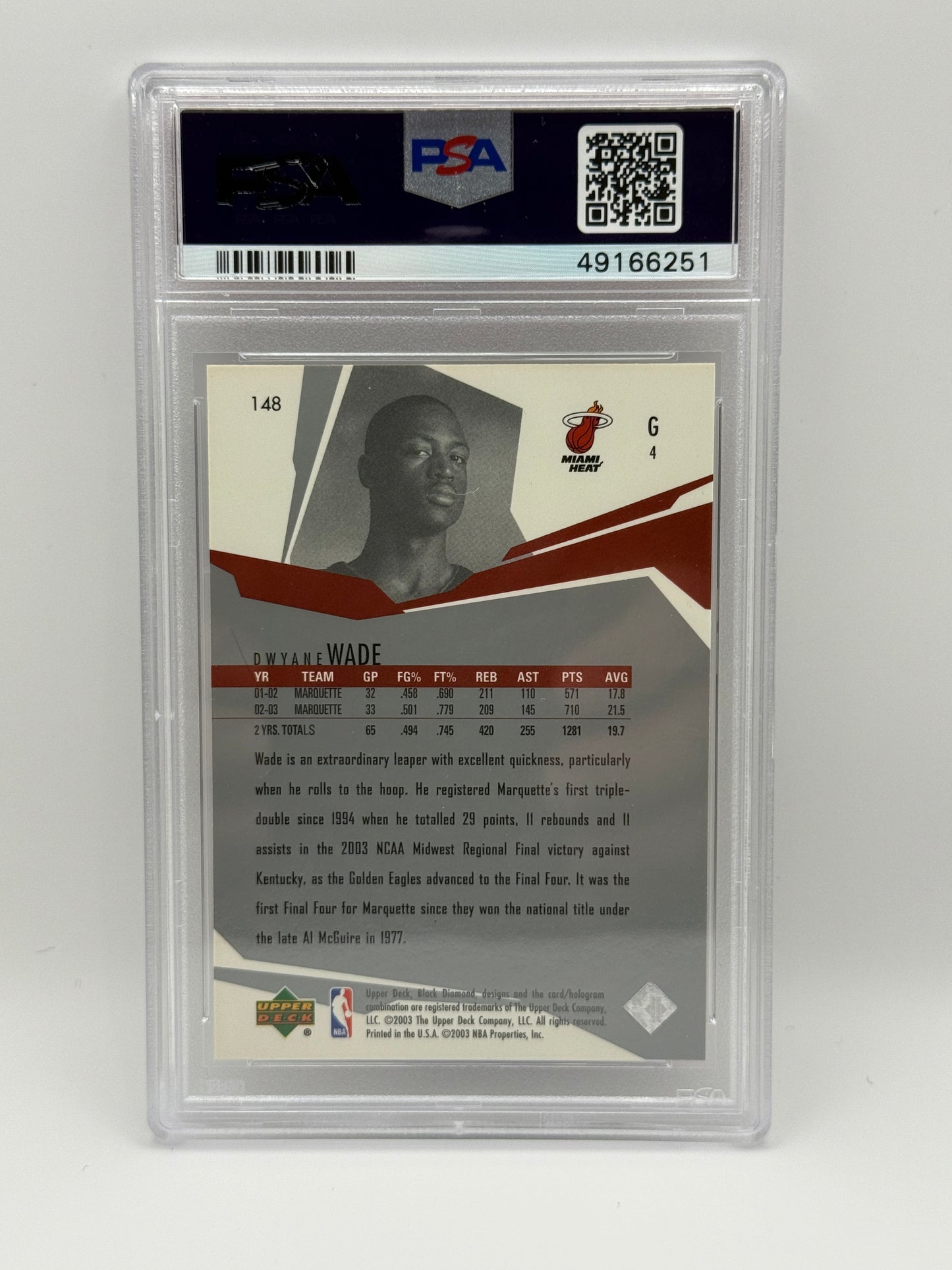 2003 UD Black Diamond Dwyane Wade Rookie #148 PSA 9 MINT 🔥 Miami Heat Legend RC