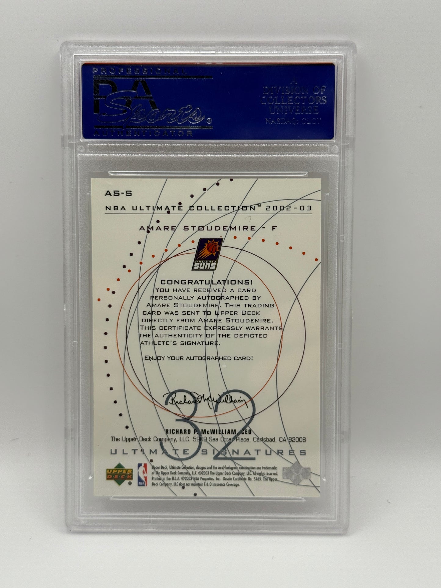 2002 UD Ultimate Collection Amare Stoudemire Rookie Auto PSA 9 MINT – Suns