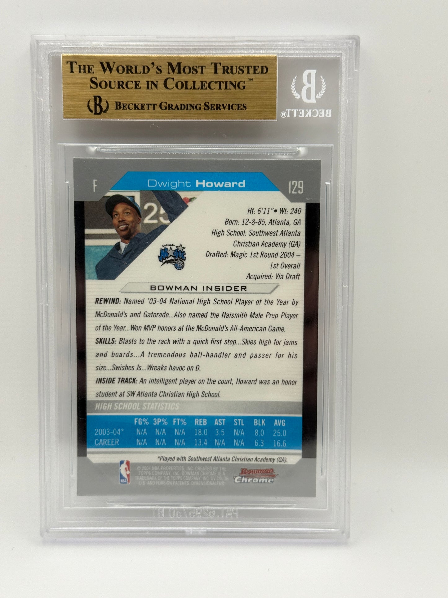2004-05 Bowman Chrome Dwight Howard Rookie RC #129 BGS 9.5 GEM MT Orlando Magic