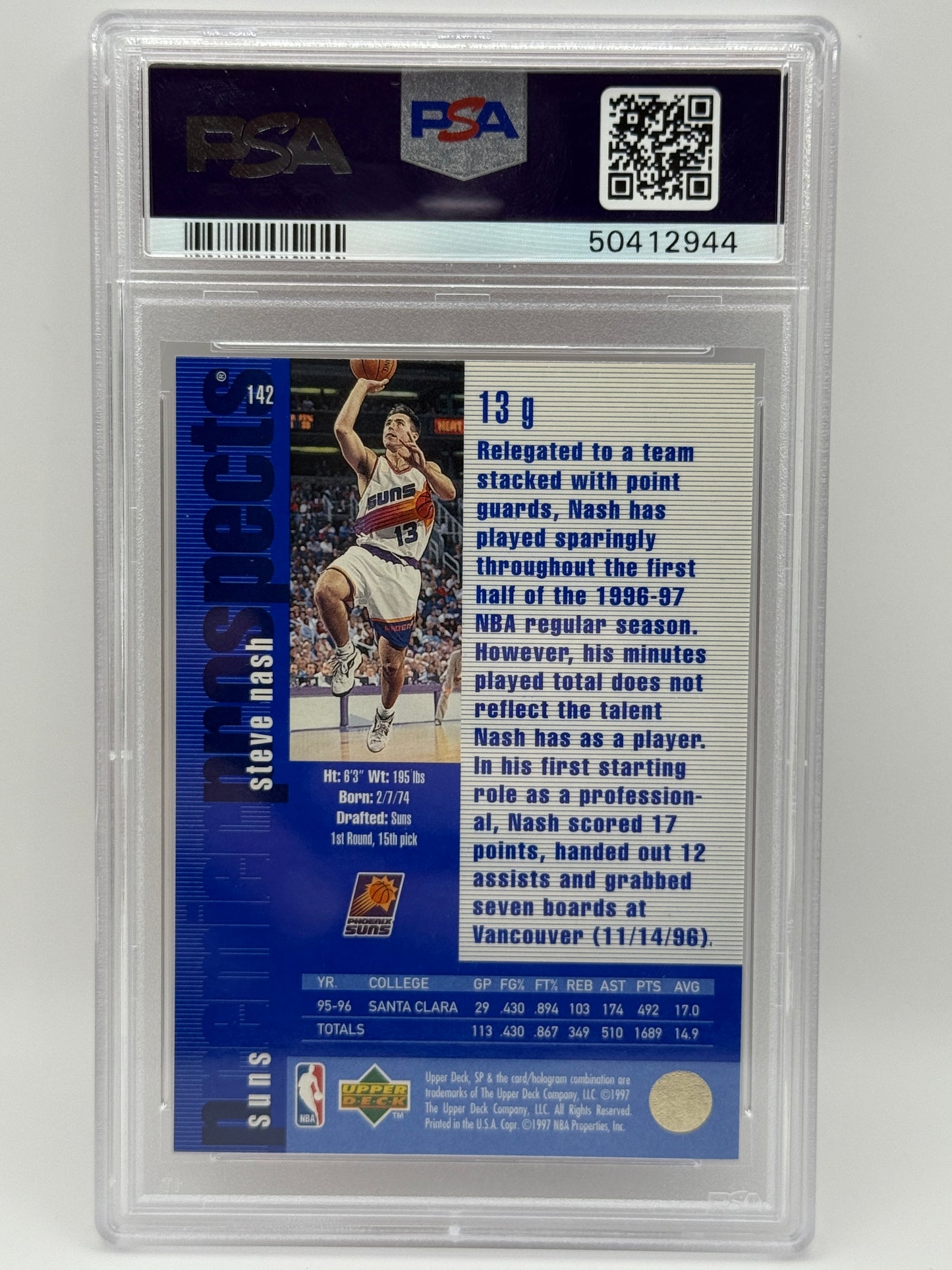 1996 SP Steve Nash Rookie Jumbos #142 PSA 7 NM RC Premier Prospects Suns Legend