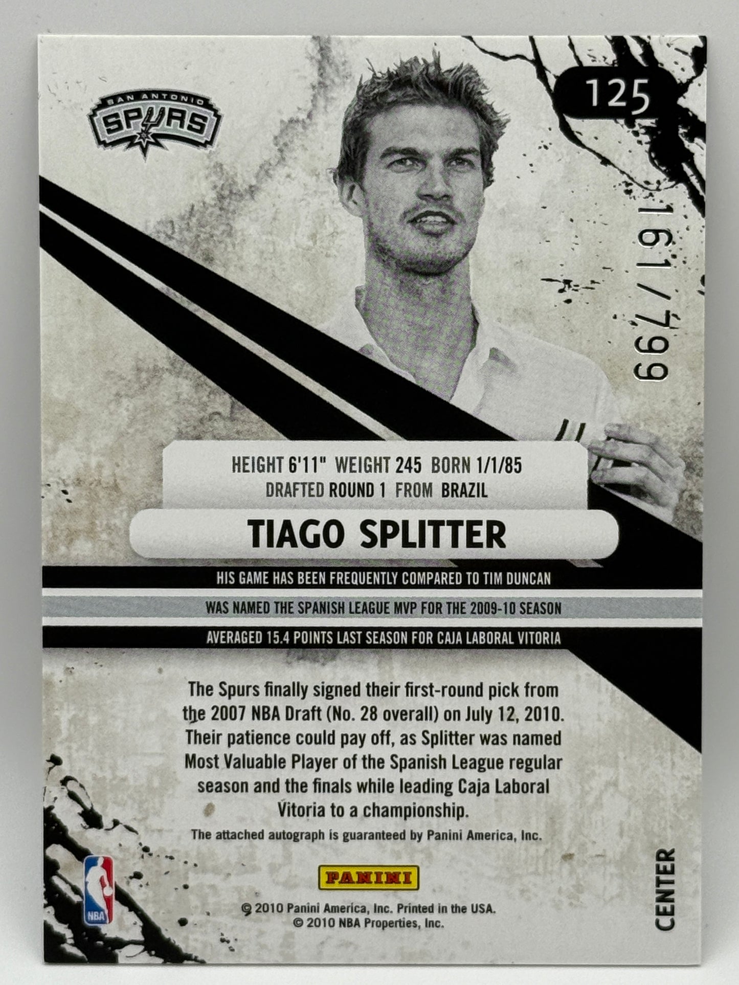 2010-11 Panini Rookies & Stars Tiago Splitter RC Auto #125/799 Spurs Rookie Auto