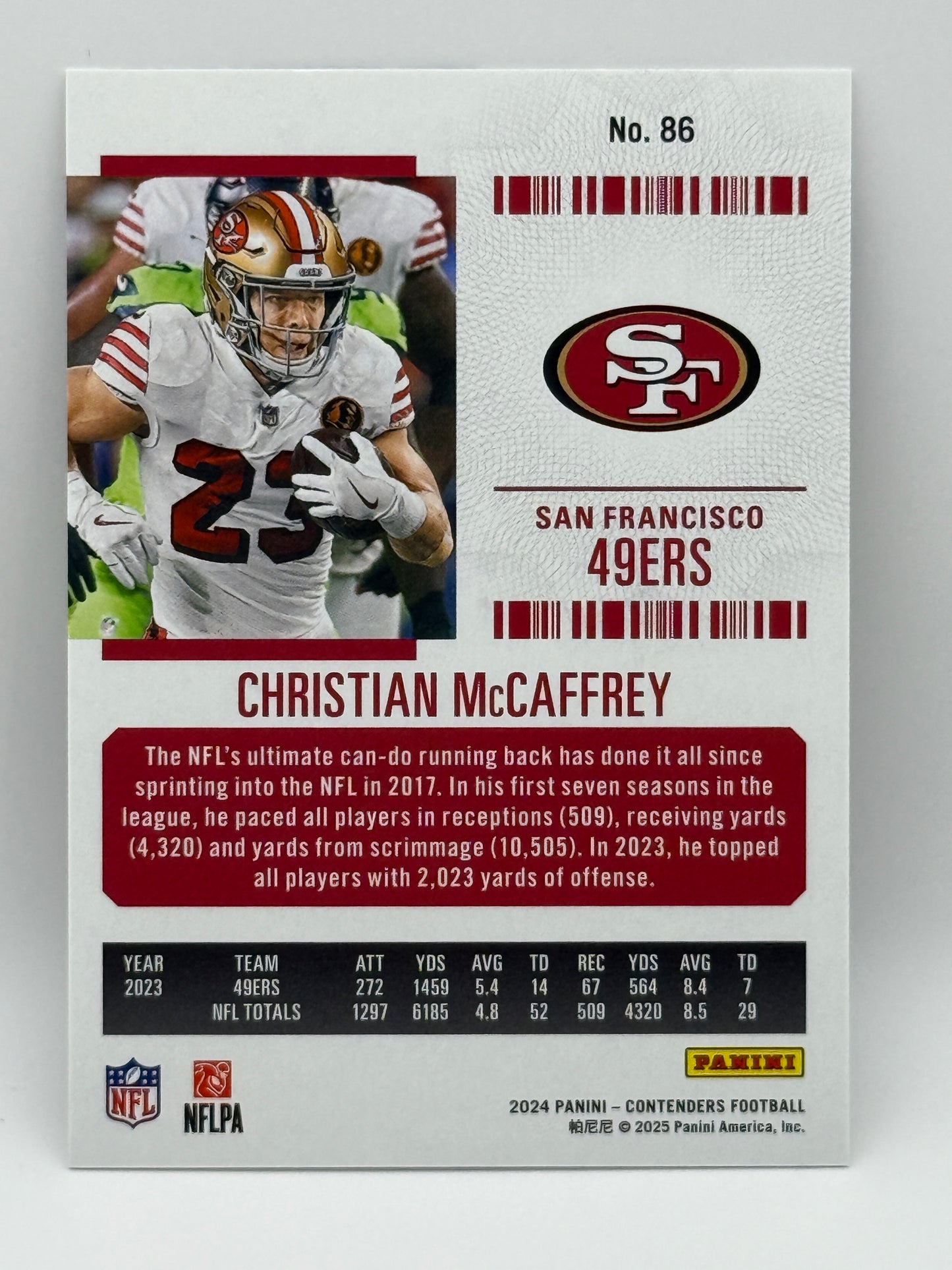 2024 Panini Contenders Christian McCaffrey Game Ticket #50/75 49ers Rare SP Card
