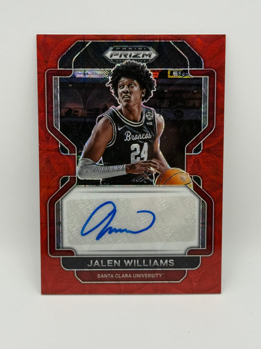 2022 Prizm Draft Picks Jalen Williams Auto Red Prizm /88 RC #DP-JWI Santa Clara