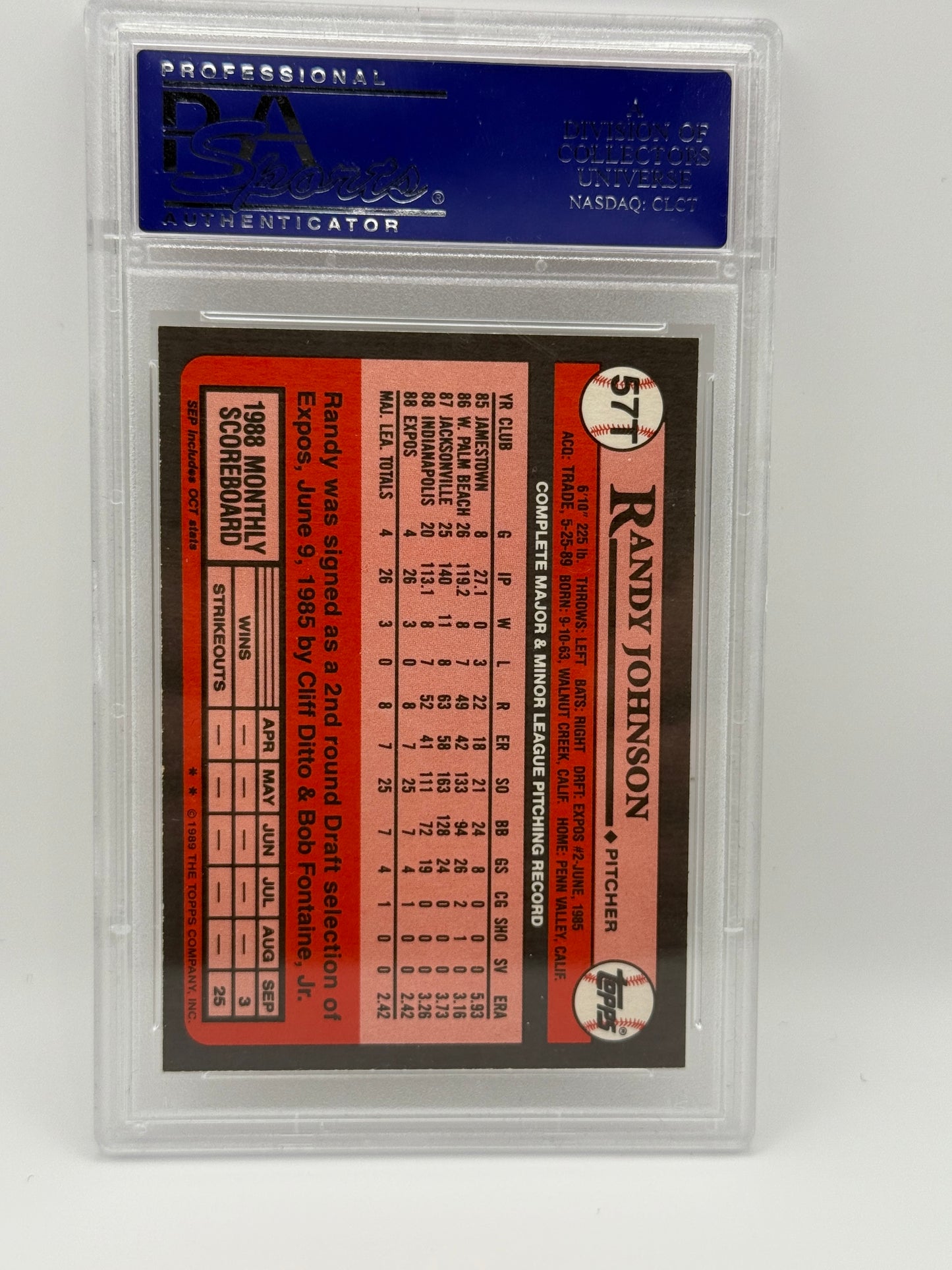 1989 Topps Traded Randy Johnson #57T Rookie RC - PSA 9 MINT  Mariners HOF Legend