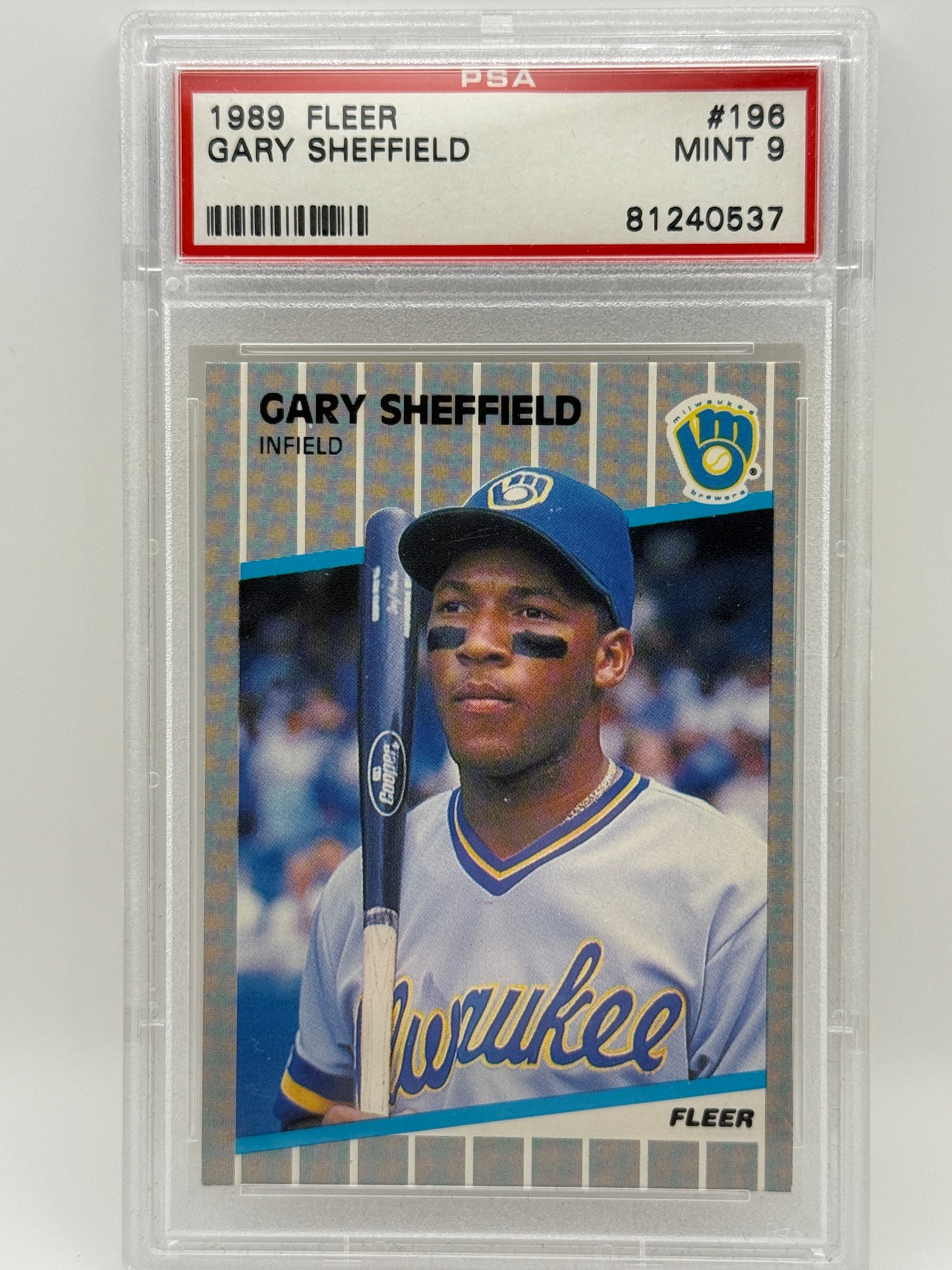 1989 Fleer Gary Sheffield Rookie #196 PSA 9 MINT Milwaukee Brewers RC HOF?