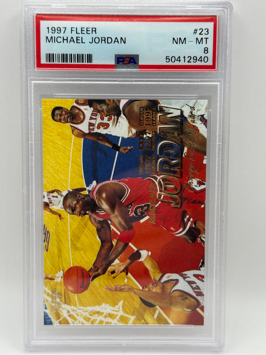 1997 Fleer Michael Jordan #23 PSA 8 NM-MT – Hall of Famer – Chicago Bulls Iconic
