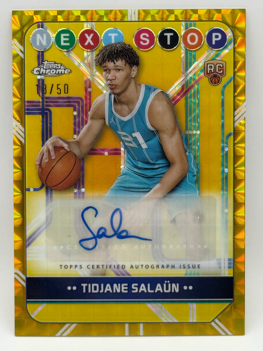 2024-25 Topps Chrome NEXT STOP Tidjane Salaün RC Auto /50 Gold Refractor Hornets