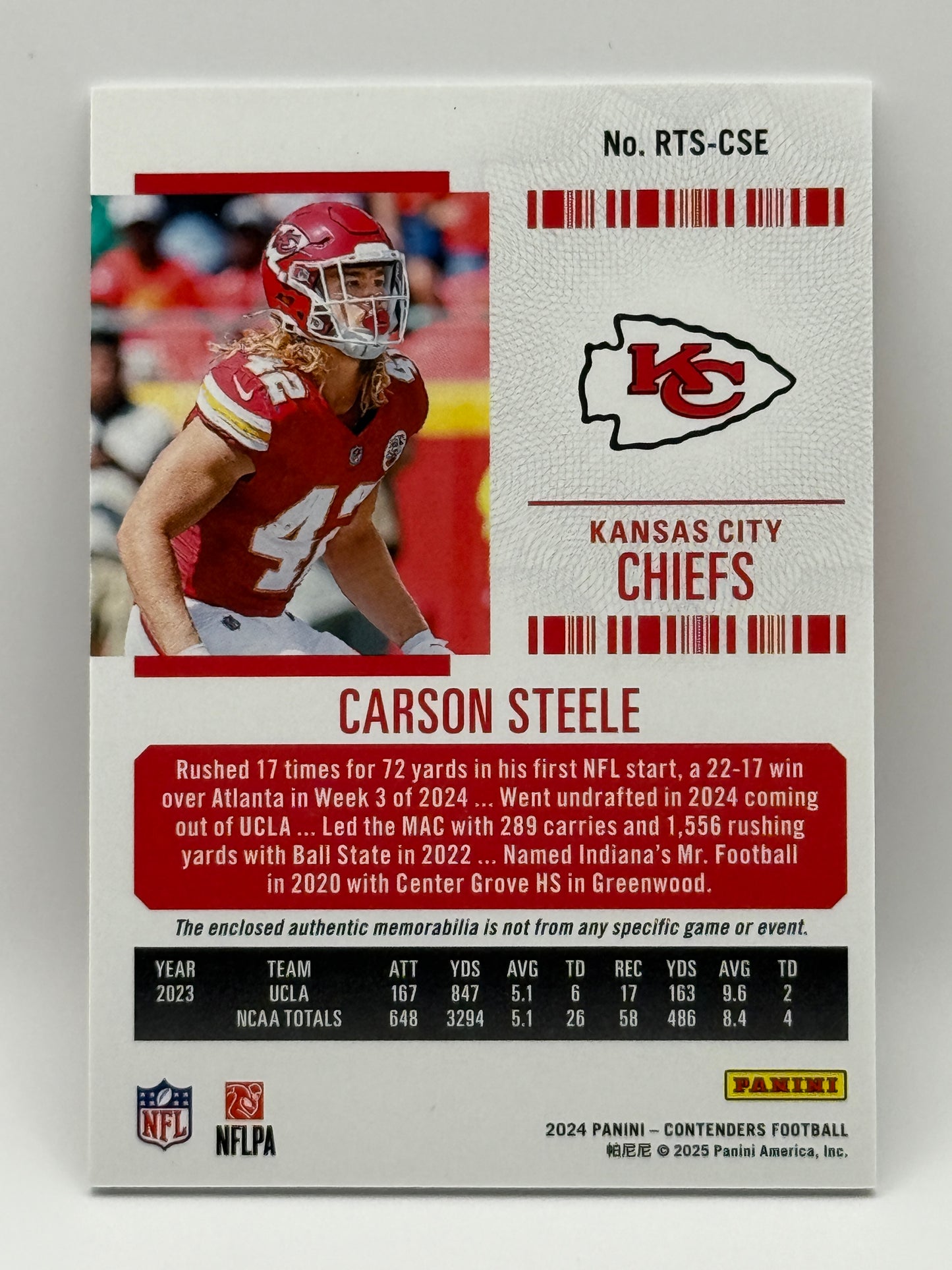 2024 Panini Contenders Carson Steele Rookie Ticket Jersey RC Relic Chiefs 🔥