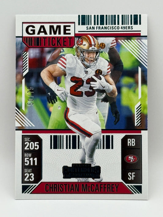 2024 Panini Contenders Christian McCaffrey Game Ticket #50/75 49ers Rare SP Card