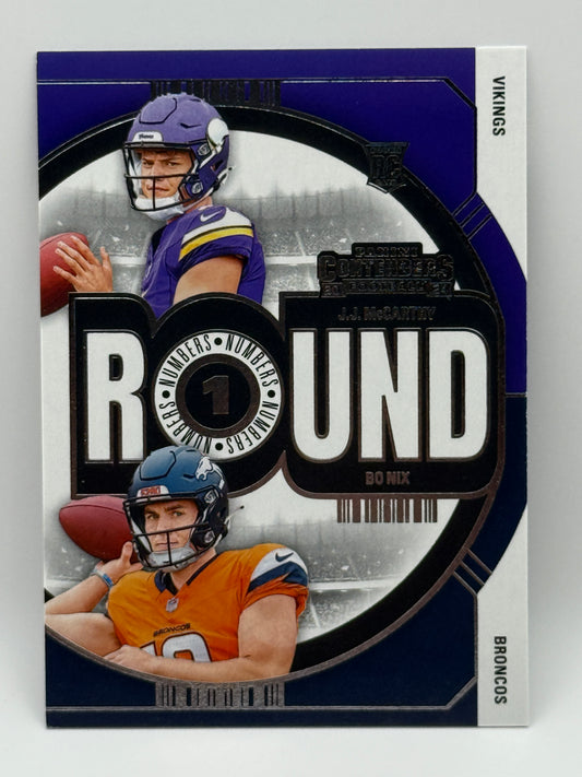 2024 Panini Contenders Round 1 Numbers RC - J.J. McCarthy & Bo Nix Rookie Card #